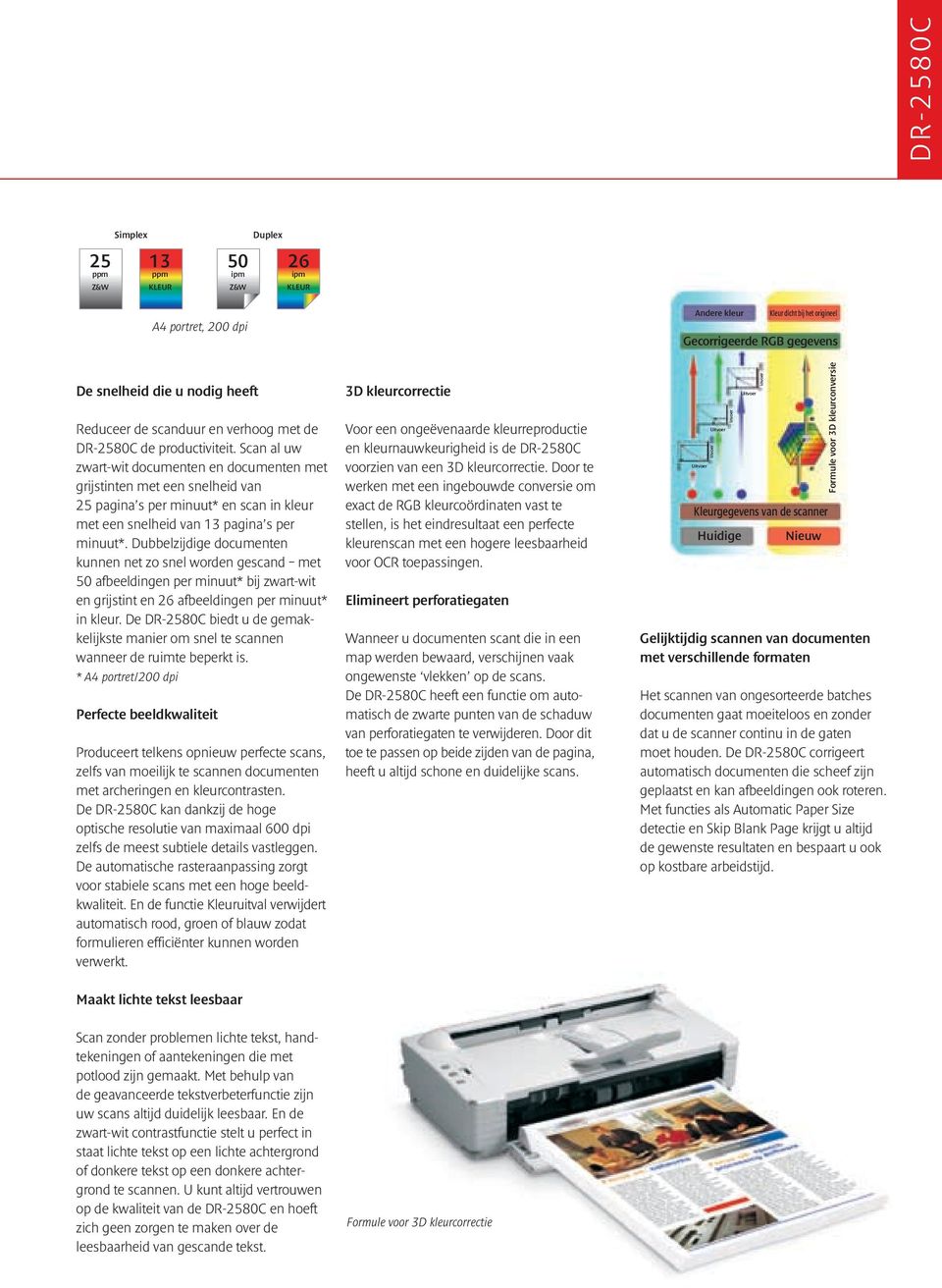 Scan al uw zwart-wit documenten en documenten met grijstinten met een snelheid van 25 pagina s per minuut* en scan in kleur met een snelheid van 13 pagina s per minuut*.