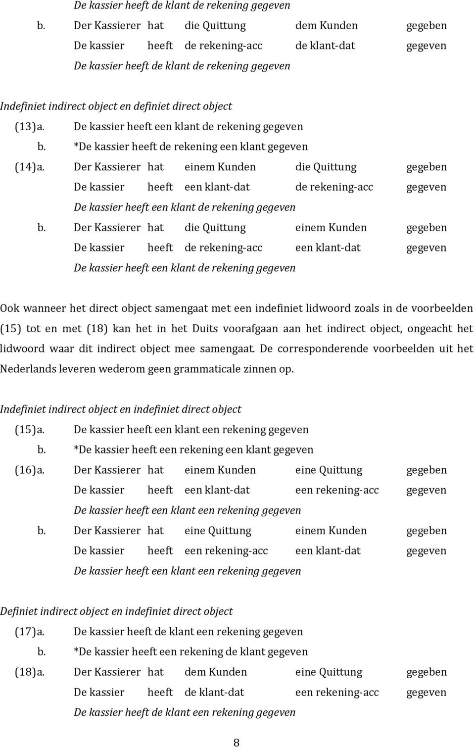 object (13) a. De kassier heeft een klant de rekening gegeven b. *De kassier heeft de rekening een klant gegeven (14) a.