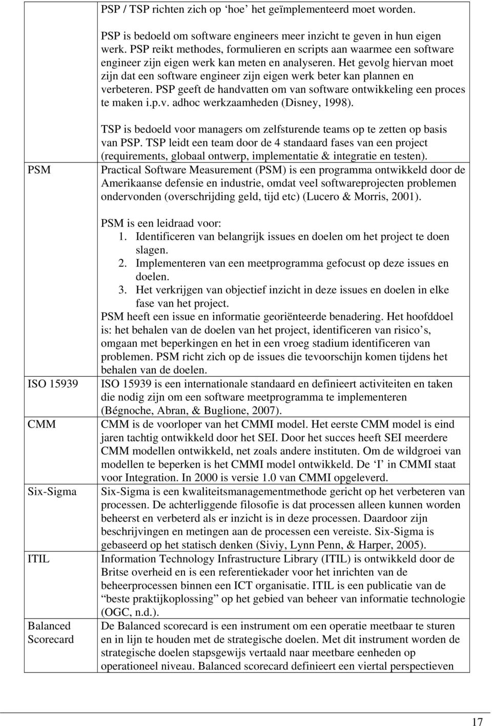 Het gevolg hiervan moet zijn dat een software engineer zijn eigen werk beter kan plannen en verbeteren. PSP geeft de handvatten om van software ontwikkeling een proces te maken i.p.v. adhoc werkzaamheden (Disney, 1998).