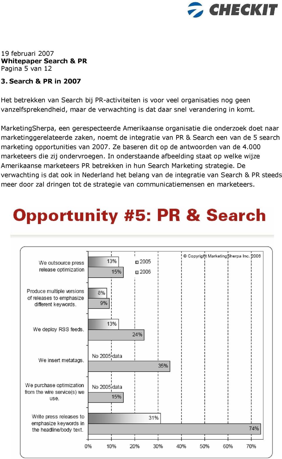 MarketingSherpa, een gerespecteerde Amerikaanse organisatie die onderzoek doet naar marketinggerelateerde zaken, noemt de integratie van PR & Search een van de 5 search marketing