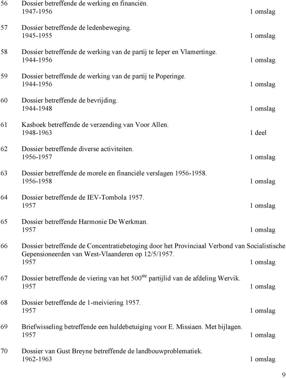 1944-1948 1 omslag 61 Kasboek betreffende de verzending van Voor Allen. 1948-1963 1 deel 62 Dossier betreffende diverse activiteiten.