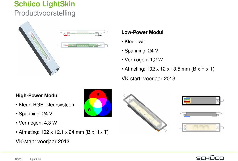 voorjaar 2013 High-Power Modul Kleur: RGB -kleursysteem Spanning: 24 V