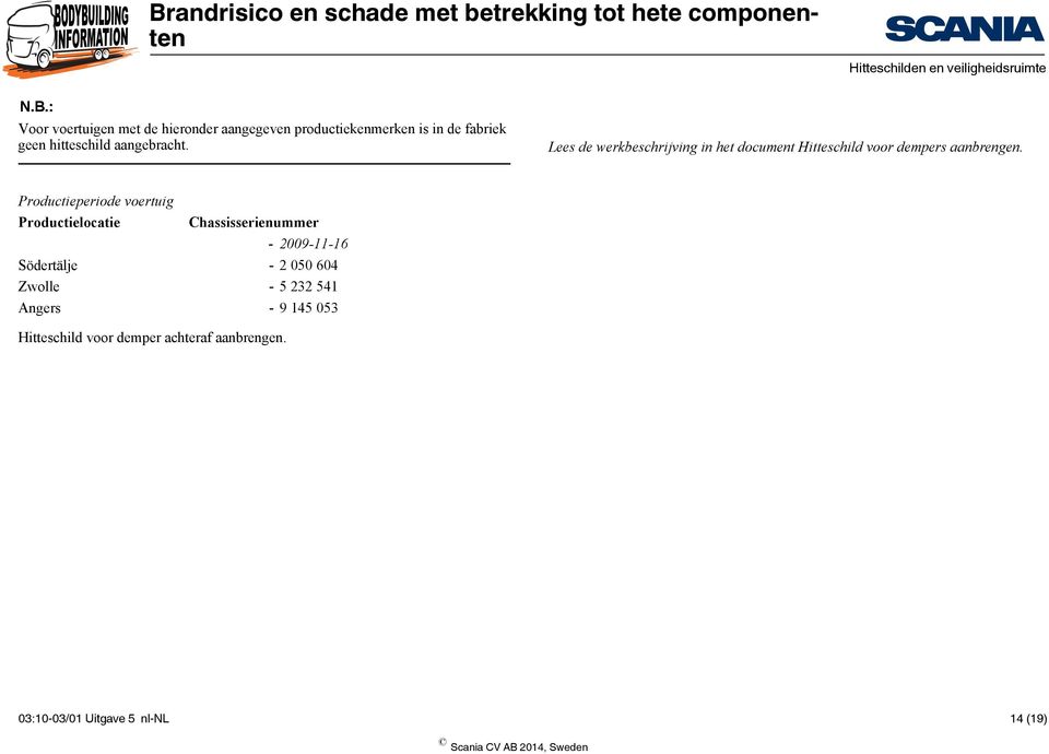 Productieperiode voertuig Productielocatie Chassisserienummer - 2009-11-16 Södertälje - 2 050 604