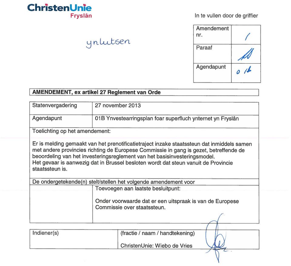 prenotificatietraject inzake staatssteun dat inmiddels samen met andere provincies richting de Europese Commissie in gang is gezet, betreffende de beoordeling van het investeringsreglement