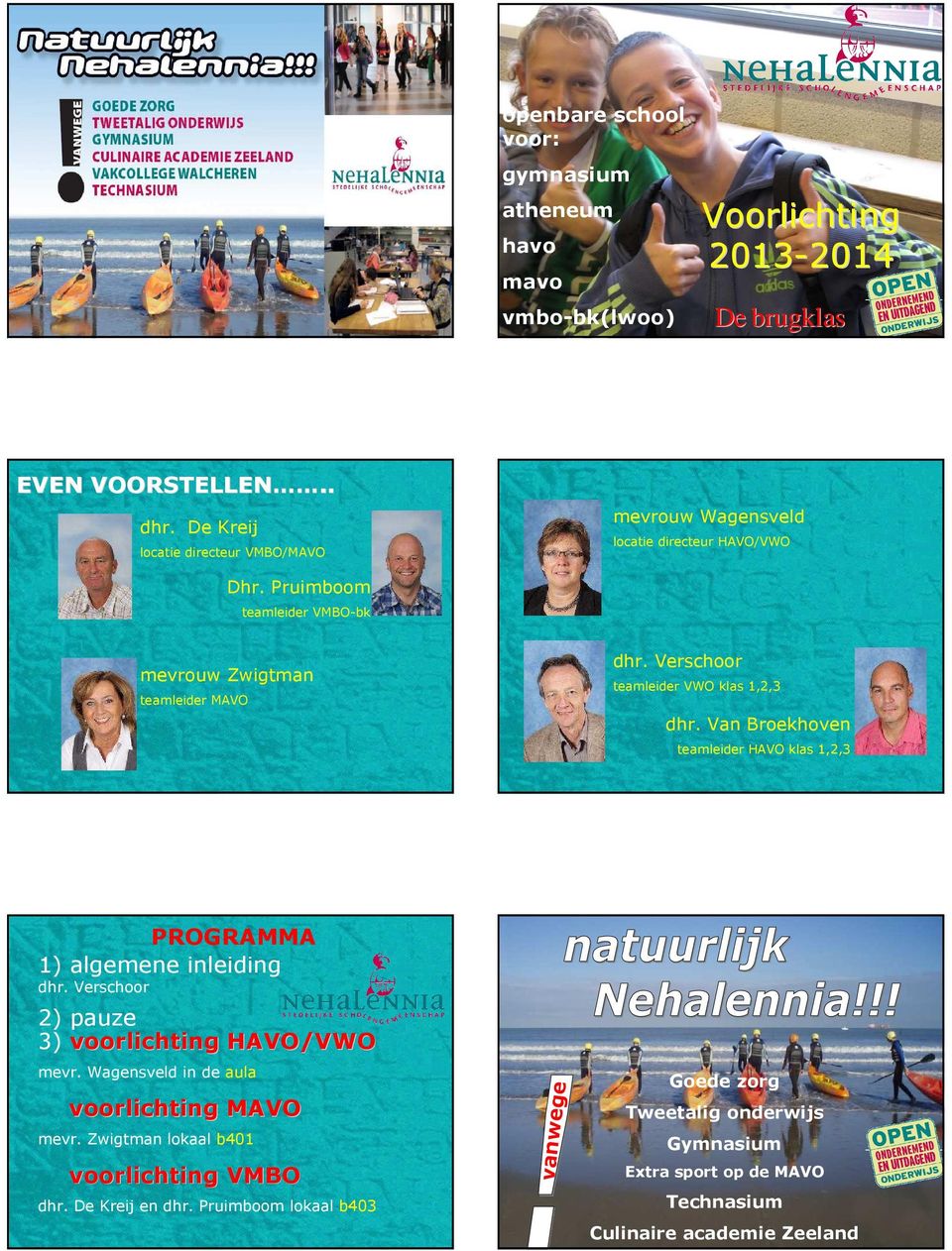 Verschoor teamleider VWO klas 1,2,3 dhr. Van Broekhoven teamleider HAVO klas 1,2,3 PROGRAMMA 1) algemene inleiding dhr.