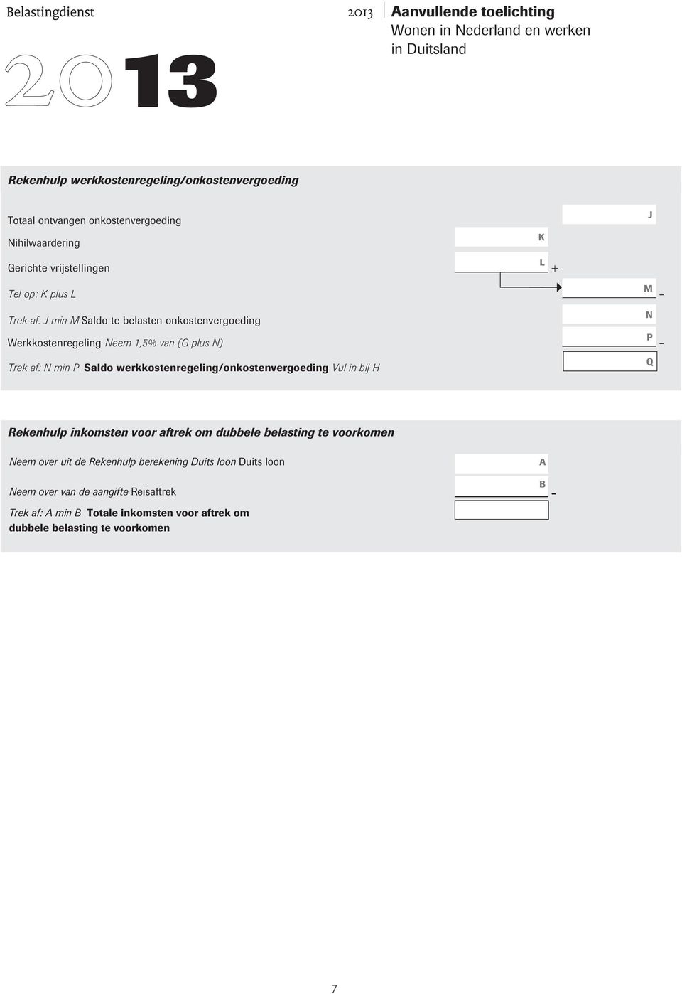 werkkostenregeling/onkostenvergoeding Vul in bij H K L + J M N P Q Rekenhulp inkomsten voor aftrek om dubbele belasting te voorkomen Neem over