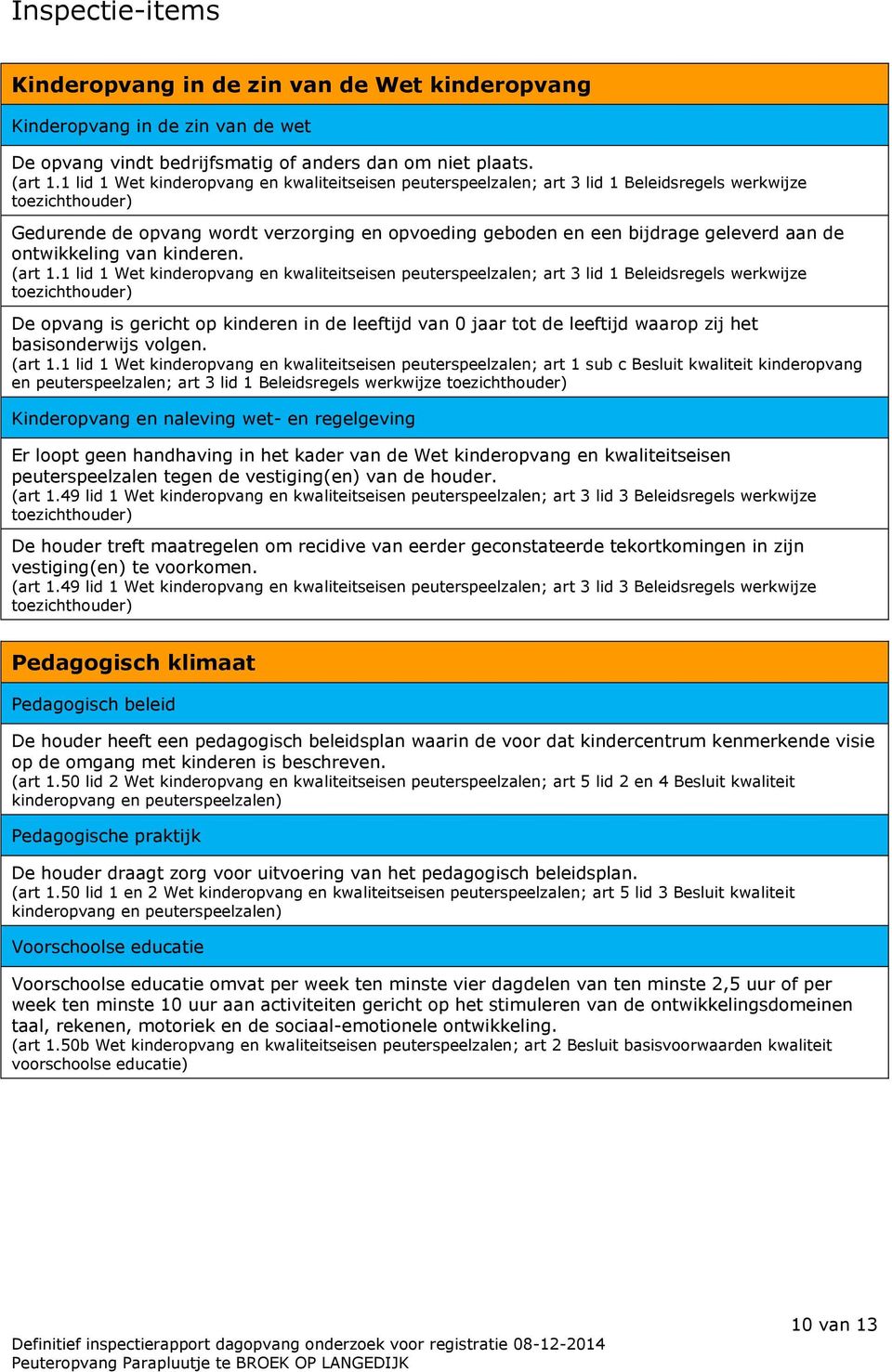 Definitief Inspectierapport Peuteropvang Parapluutje (KDV) Museumweg BW  BROEK OP LANGEDIJK - PDF Free Download