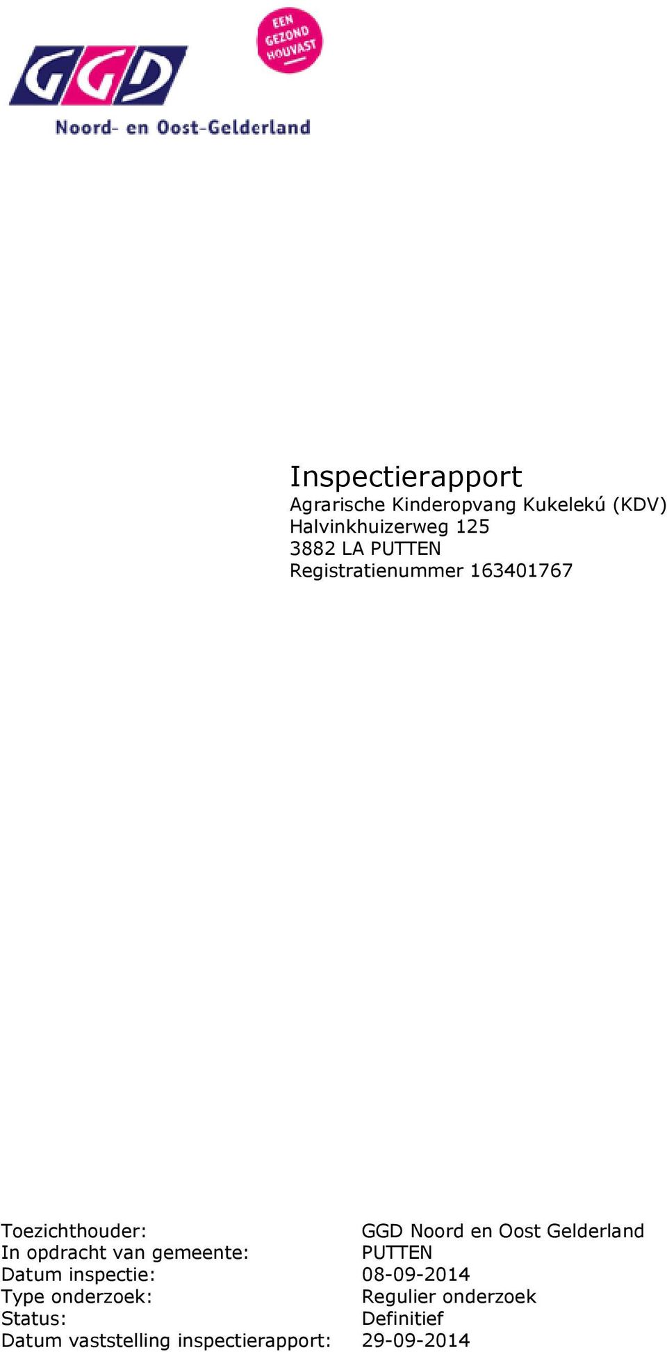 Gelderland In opdracht van gemeente: PUTTEN Datum inspectie: 08-09-2014 Type