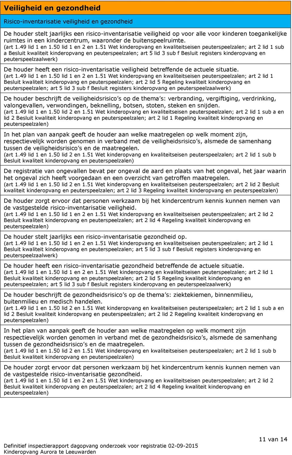 51 Wet kinderopvang en kwaliteitseisen peuterspeelzalen; art 2 lid 1 sub a Besluit kwaliteit kinderopvang en peuterspeelzalen; art 5 lid 3 sub f Besluit registers kinderopvang en peuterspeelzaalwerk)