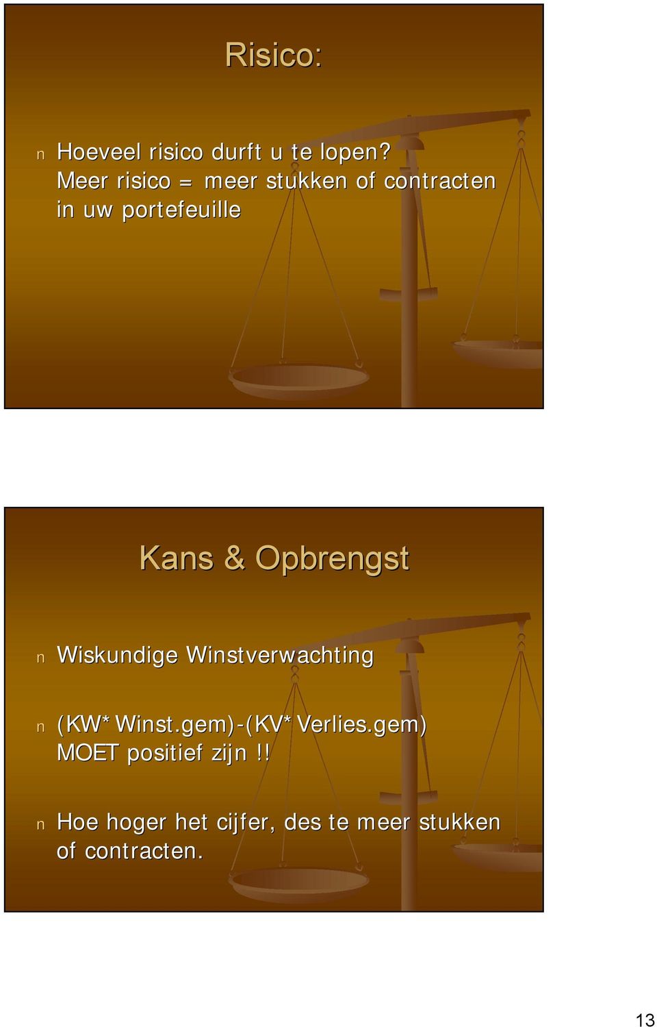 Opbrengst Wiskundige Winstverwachting (KW*Winst.gem Winst.