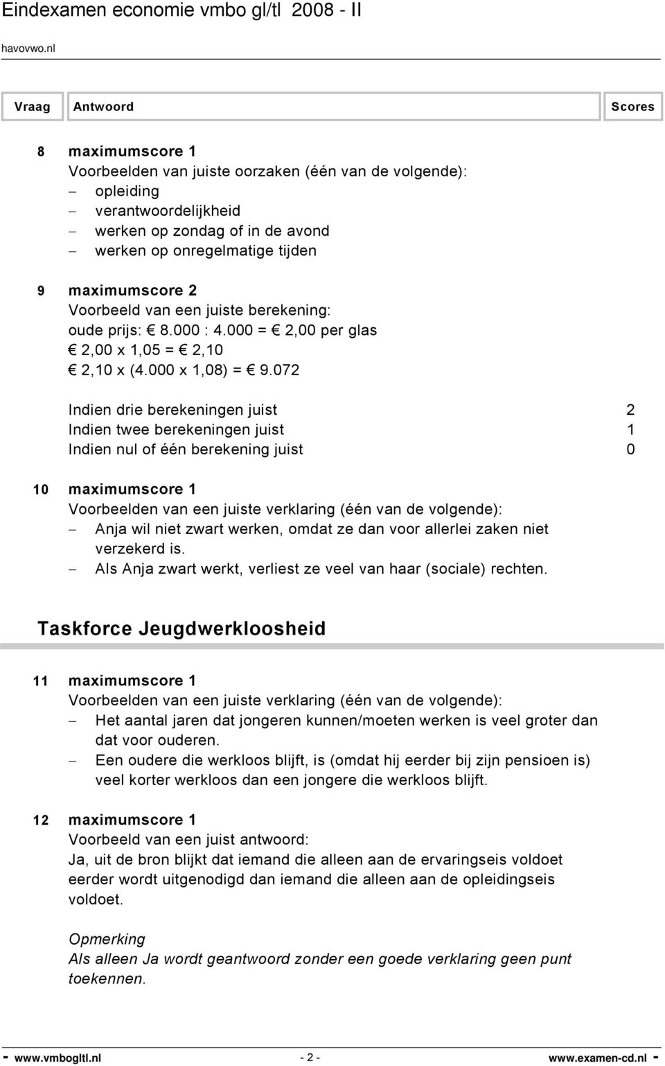 072 Indien drie berekeningen juist 2 Indien twee berekeningen juist 1 Indien nul of één berekening juist 0 10 maximumscore 1 Anja wil niet zwart werken, omdat ze dan voor allerlei zaken niet