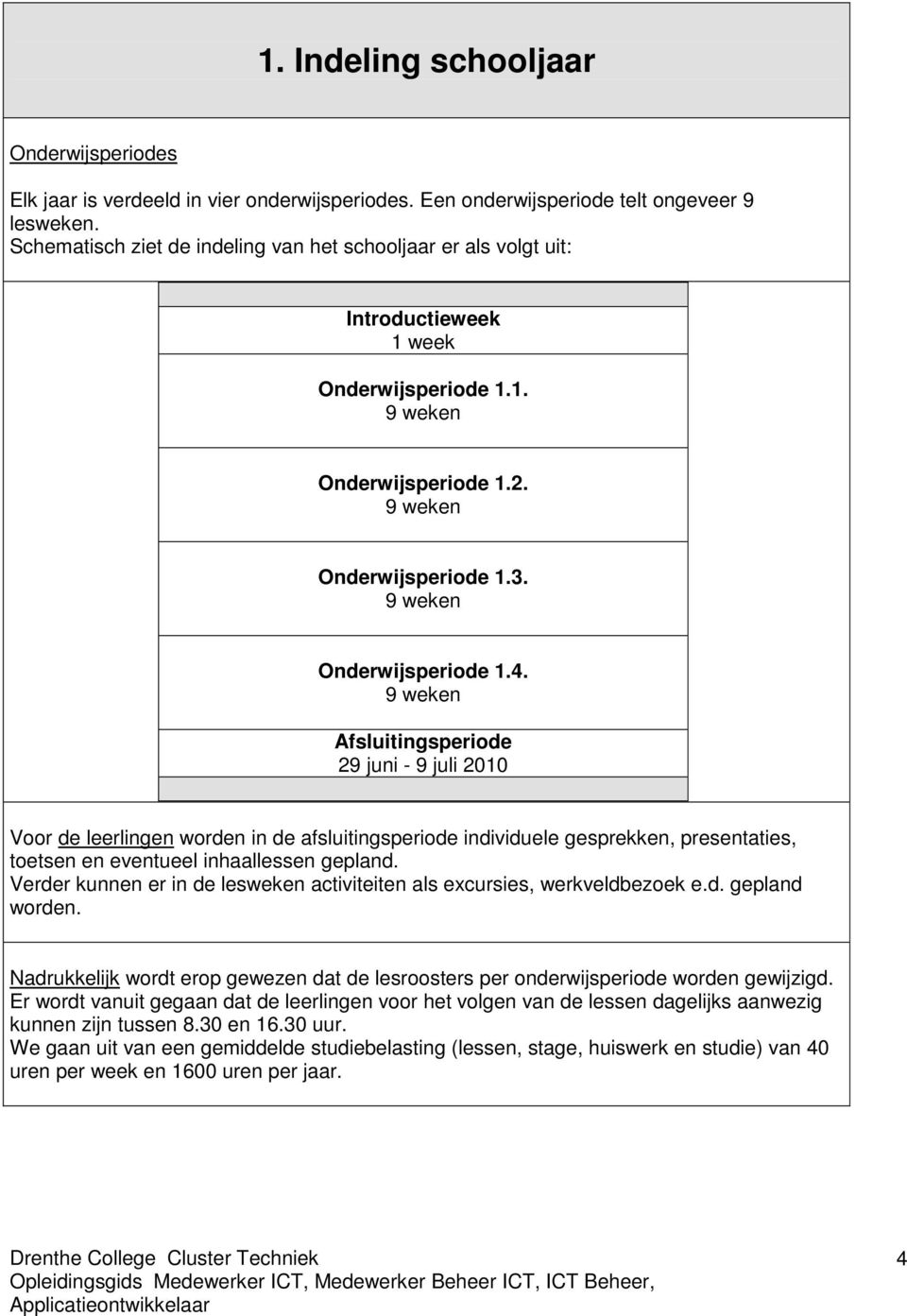 9 weken Afsluitingsperiode 29 juni - 9 juli 2010 Voor de leerlingen worden in de afsluitingsperiode individuele gesprekken, presentaties, toetsen en eventueel inhaallessen gepland.