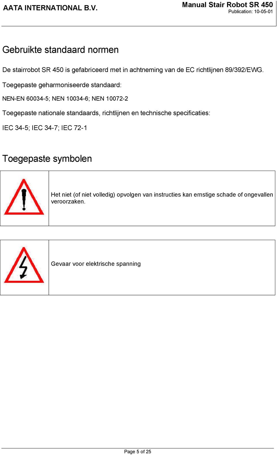 richtlijnen en technische specificaties: IEC 34-5; IEC 34-7; IEC 72-1 Toegepaste symbolen Het niet (of niet