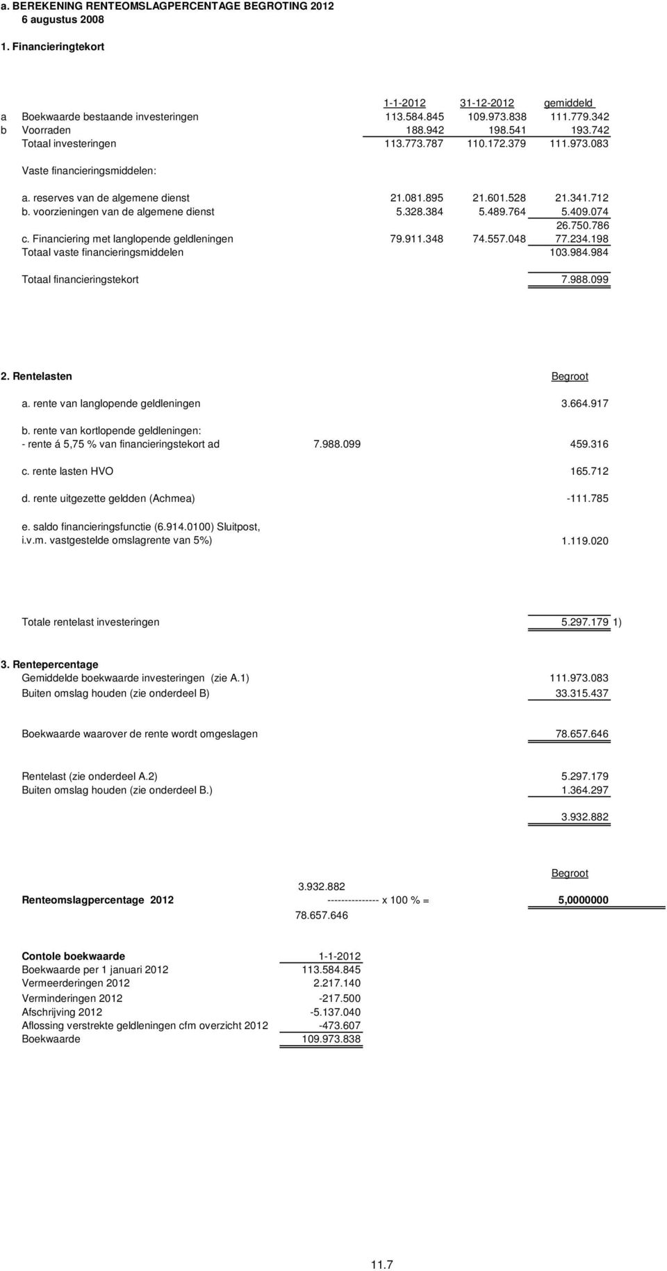 voorzieningen van de algemene dienst 5.328.384 5.489.764 5.409.074 26.750.786 c. Financiering met langlopende geldleningen 79.911.348 74.557.048 77.234.198 Totaal vaste financieringsmiddelen 103.984.