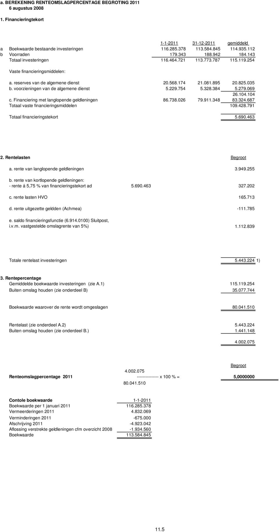 voorzieningen van de algemene dienst 5.229.754 5.328.384 5.279.069 26.104.104 c. Financiering met langlopende geldleningen 86.738.026 79.911.348 83.324.687 Totaal vaste financieringsmiddelen 109.428.