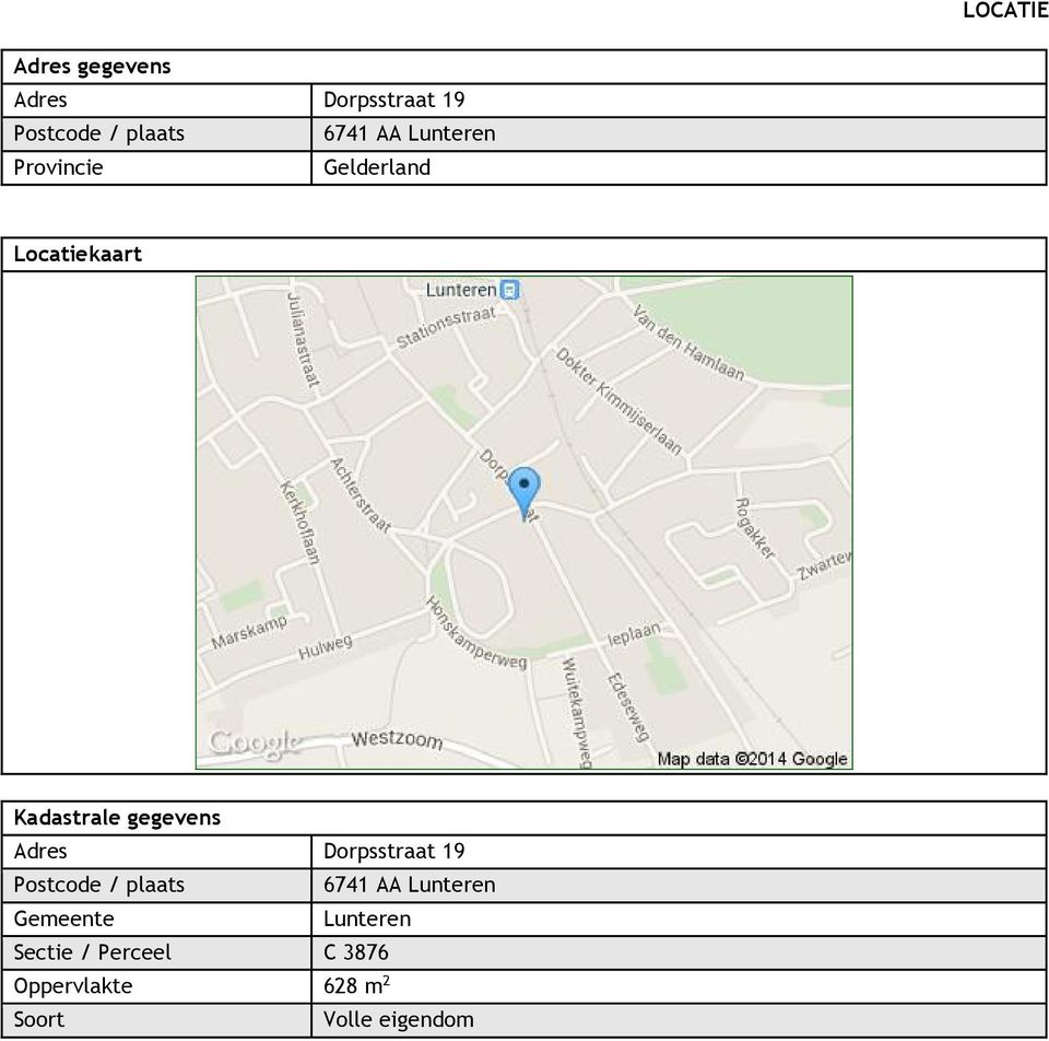 Adres Dorpsstraat 19 Postcode / plaats 6741 AA Lunteren Gemeente