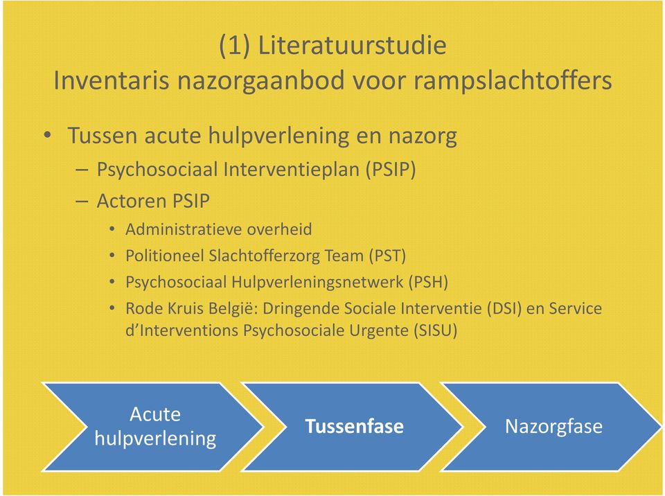 Slachtofferzorg Team (PST) Psychosociaal Hulpverleningsnetwerk (PSH) Rode Kruis België: Dringende