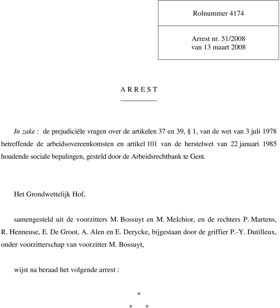 arbeidsovereenkomsten en artikel 101 van de herstelwet van 22 januari 1985 houdende sociale bepalingen, gesteld door de Arbeidsrechtbank te Gent.
