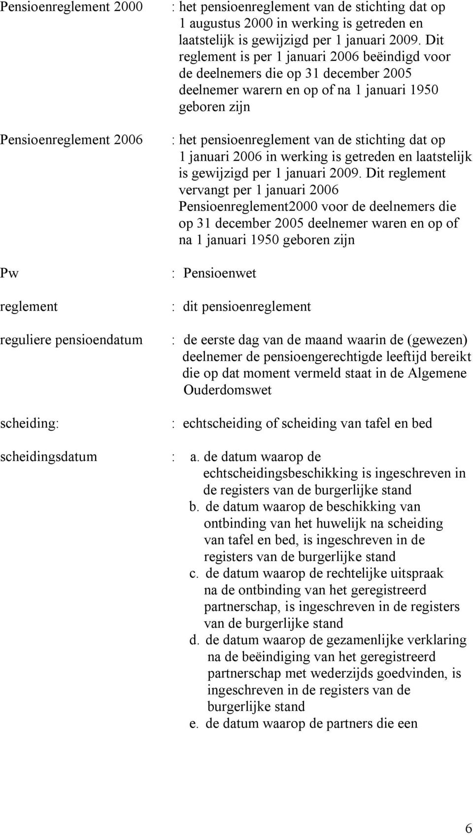 Dit reglement is per 1 januari 2006 beëindigd voor de deelnemers die op 31 december 2005 deelnemer warern en op of na 1 januari 1950 geboren zijn : het pensioenreglement van de stichting dat op 1