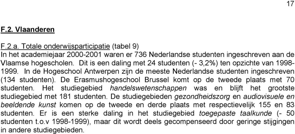 De Erasmushogeschool Brussel komt op de tweede plaats met 70 studenten. Het studiegebied handelswetenschappen was en blijft het grootste studiegebied met 181 studenten.