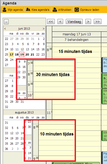 Figuur 9: agenda met werktijden die tot 5 uur lopen Let op: verstandig is om deze werktijden eerst in te stellen via Globale instellingen en pas daarna per individuele agenda werktijden in te stellen