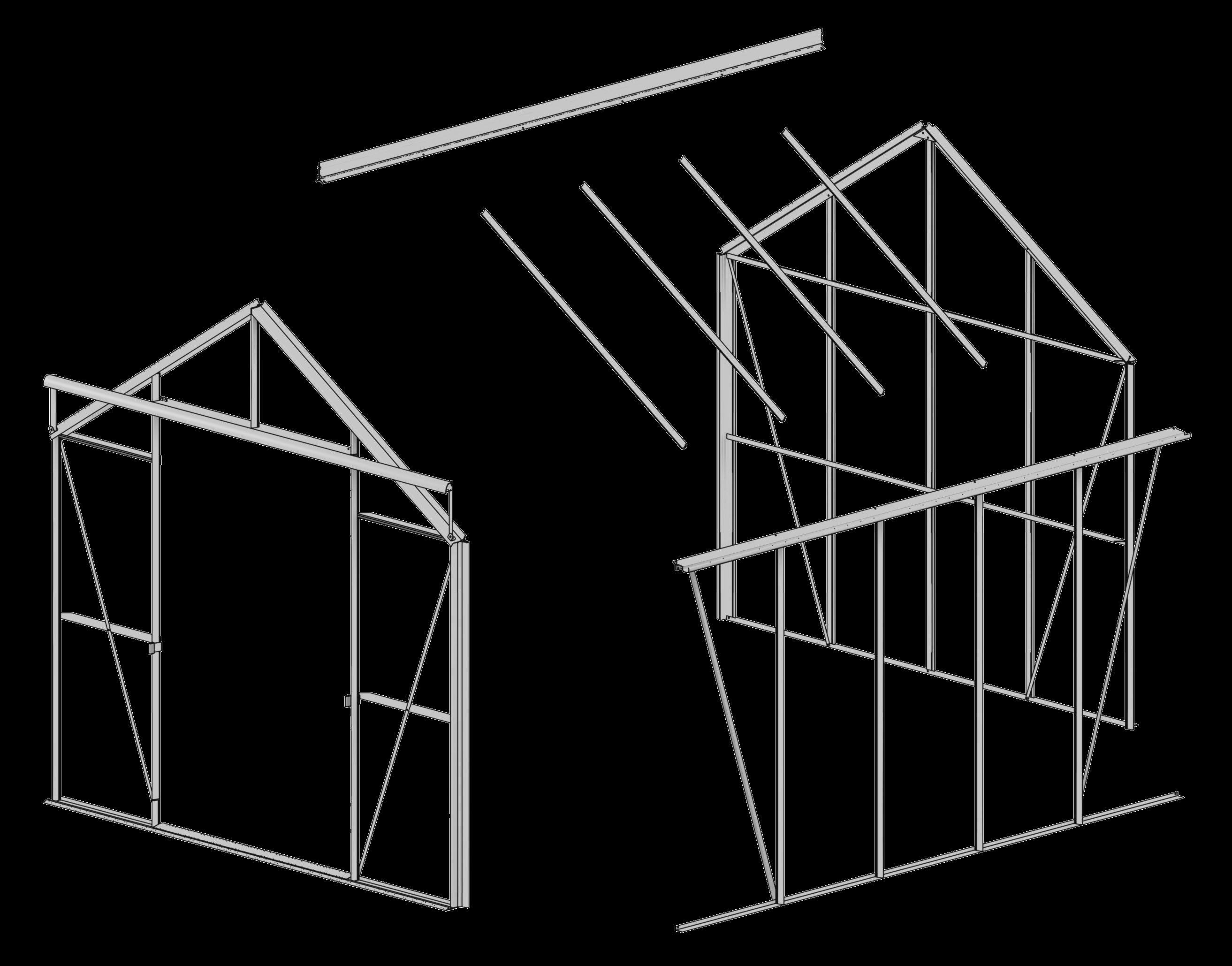 MONTAGE TUINKAS ZELF Zeer belangrijk: Er zijn extra bouten nodig in ieder dak-glasprofiel 444 om de nok draagarm (600) te monteren.