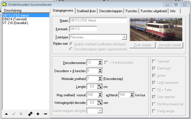 Onderhouden Locomotieven 1 Lijst met locs Stamgegevens met Naam van de loc loc nummer = decodernummer Dit nummer wordt zichtbaar in blok Wel of niet