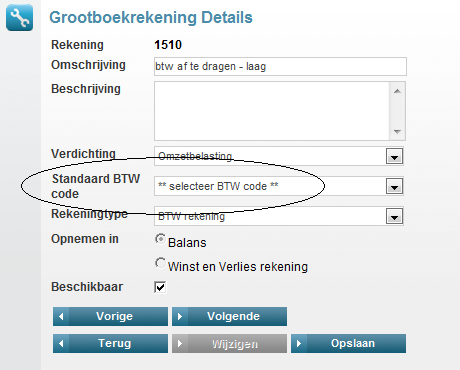 1.3 Het koppelen van de BTW codes BTW codes kunnen gekoppeld worden aan grootboekrekeningen of aan een crediteur, zodat ze tijdens het boeken automatisch opgehaald worden en niet opnieuw geselecteerd