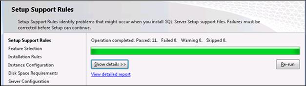 Versie: 2012120303 Pagina 3 van 7 Setup Support Rules Voor installatie controleert de setup de benodigheden. In het onderstaande scherm staan de eventuele problemen.
