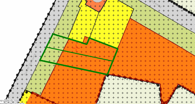 Situering bouwkavels in het bestemmingsplan met het bouwvlak (oranje) en tuin (groen) De volledige informatie uit het bestemmingsplan is te downloaden op de site van de gemeente Montferland www.