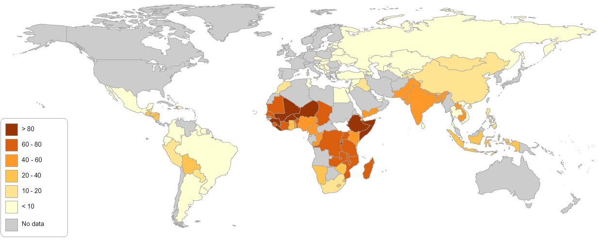 Multidimensioneel armen (Oxford MPI index, % v.d. bevolking) Bron: STATPLANET - http://www.ophi.org.