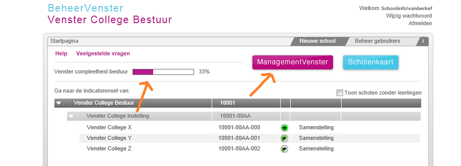 1. Gebruiksaanwijzing Het ManagementVenster is beschikbaar op school- en bestuursniveau en per niveau zijn er verschillende producten in het ManagementVenster.
