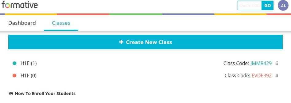 Klik op create new class Geef je klas een naam en klik op ok Je ziet nu een overzicht van de klassen die je hebt aangemaakt. Achter de naam van iedere klas zie je een unieke klascode staan.
