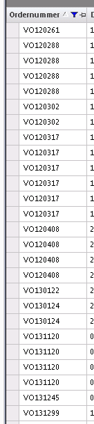 Klik op OK en alleen de ordernummers die ergens in het nummer een 12 hebben worden getoond