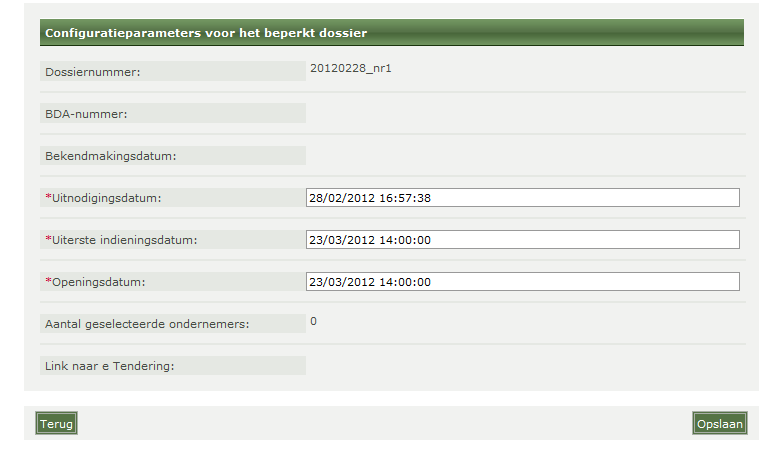 Aanmaak en configuratie beperkt dossier Meldt u aan het e-notification. Ga naar het betreffende dossier. Kies het tabblad beperkte dossiers en kies voor beperkt dossier aanmaken.