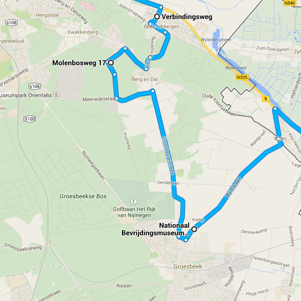 32. Houd rechts aan en rij door op B9 4,4 km 33. Sla linksaf naar de Hauptstraße 750 m 34. Sla rechtsaf richting Wylerbaan U gaat Nederland binnen 38 m 35.