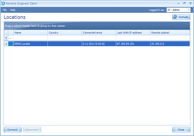 Lay-out adjustment General When the Client is launched, you will see all the locations that you can connect in overview. The access rights of different users, you can set and change the Web Portal.