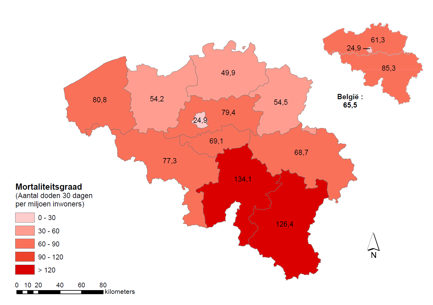 BIVV 2016 Statistisch Rapport 2015 Verkeersongevallen Figuur 23: Ernst van de letselongevallen, naargelang de provincie (2014) Deze figuur geeft voor 2014 de ernst van de letselongevallen weer voor