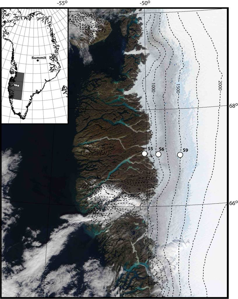 IJs en Klimaat IJs en klimaatverandering, het heden In het deel van Groenland dat is weergegeven in figuur 4.
