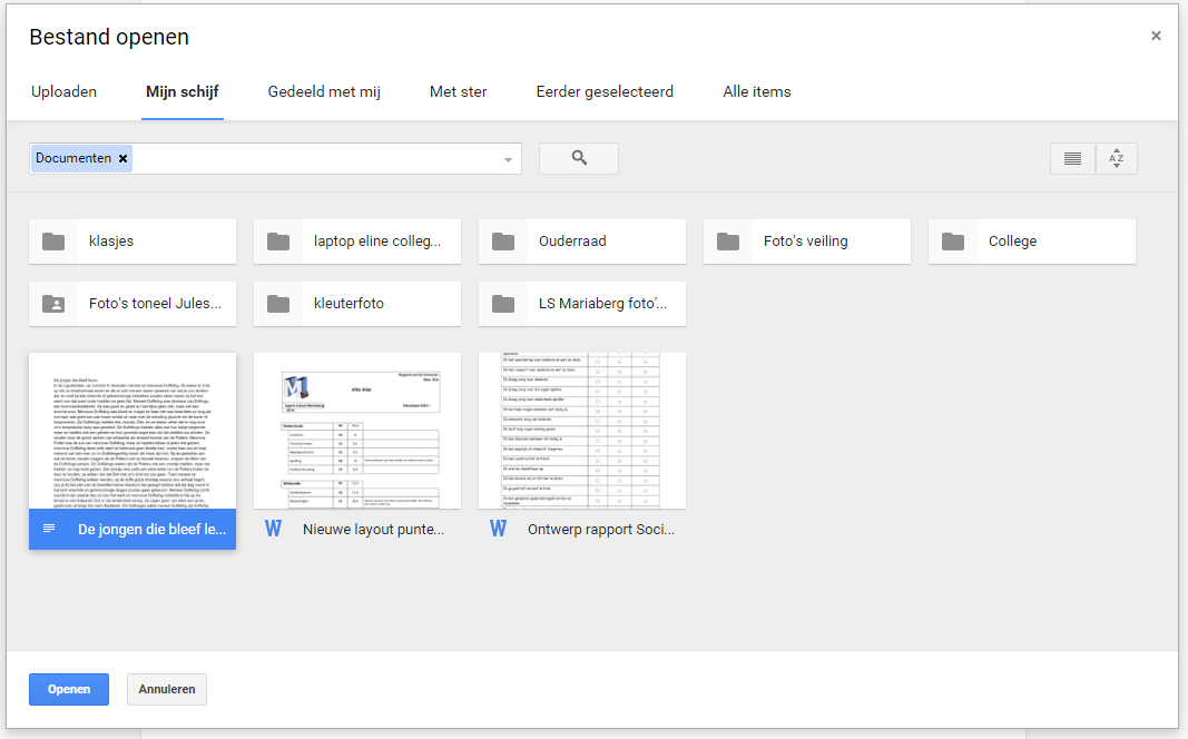 Google Documenten: Aan de slag Je start nu het programma Google documenten op. Om het je al wat makkelijker te maken is er al voor een tekst gezorgd.