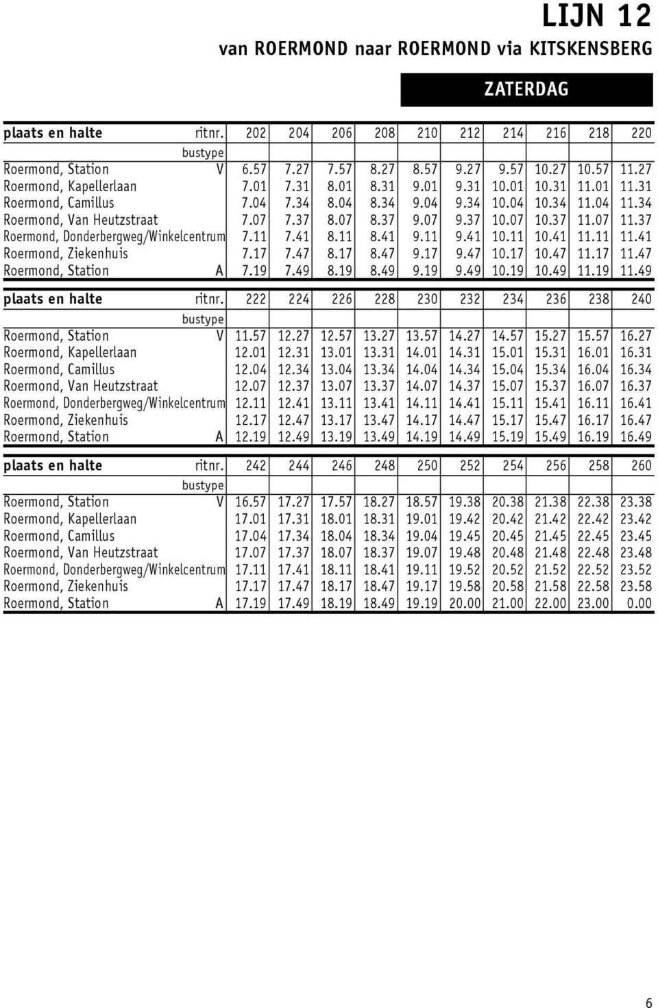 7.37 8.07 8.37 9.07 9.37 0.07 0.37.07.37 Roermond, Donderbergweg/Winkelcentrum 7. 7.4 8. 8.4 9. 9.4 0. 0.4..4 Roermond, Ziekenhuis 7.7 7.47 8.7 8.47 9.7 9.47 0.7 0.47.7.47 Roermond, Station A 7.9 7.