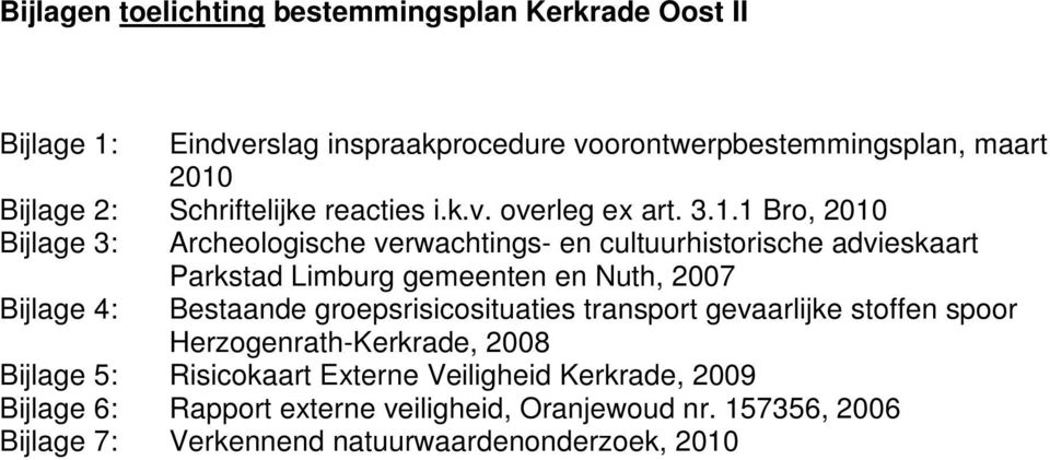 1 Bro, 2010 Bijlage 3: Archeologische verwachtings- en cultuurhistorische advieskaart Bijlage 4: Parkstad Limburg gemeenten en Nuth, 2007 Bestaande