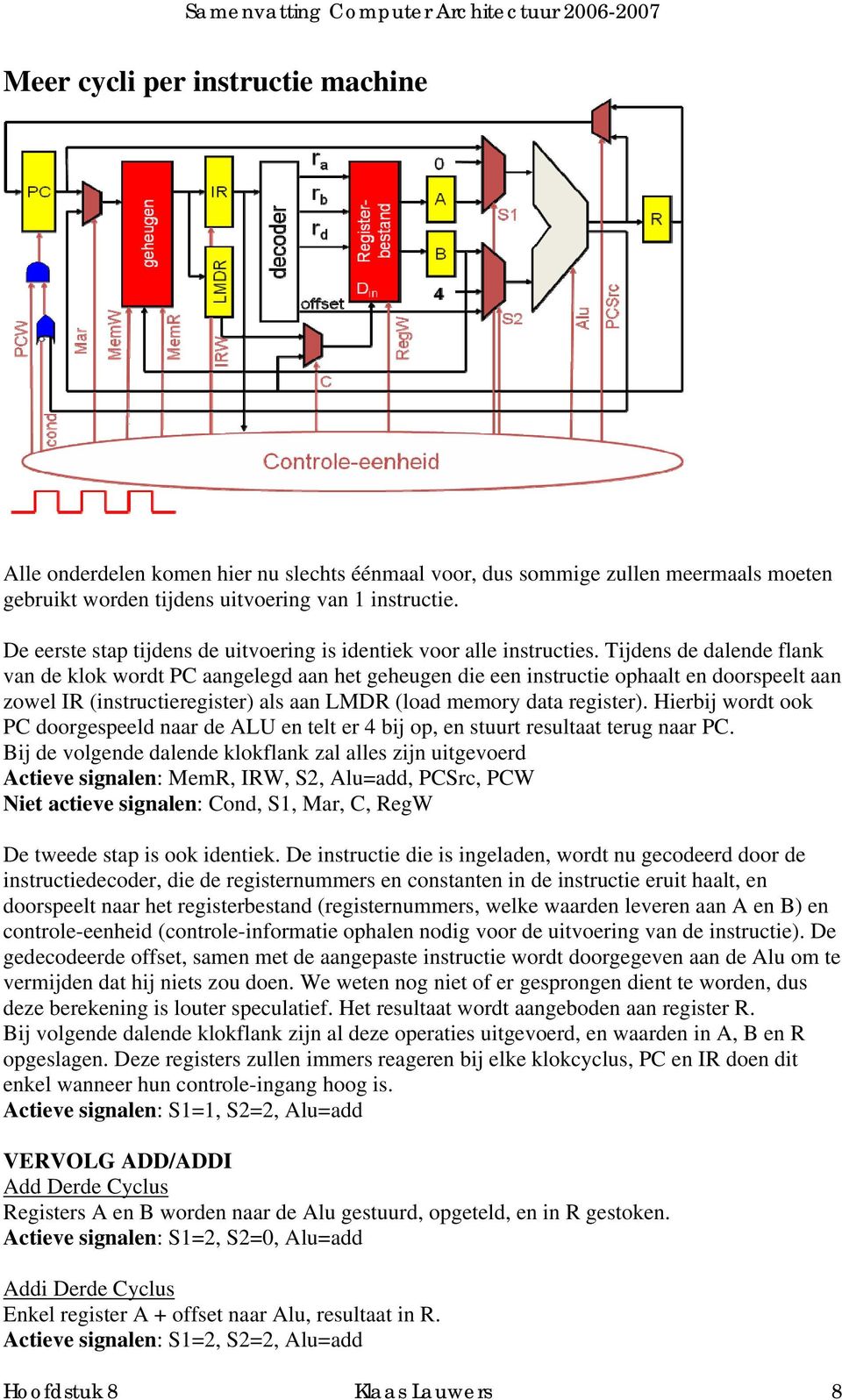 Tijdens de dalende flank van de klok wordt PC aangelegd aan het geheugen die een instructie ophaalt en doorspeelt aan zowel IR (instructieregister) als aan LMDR (load memory data register).