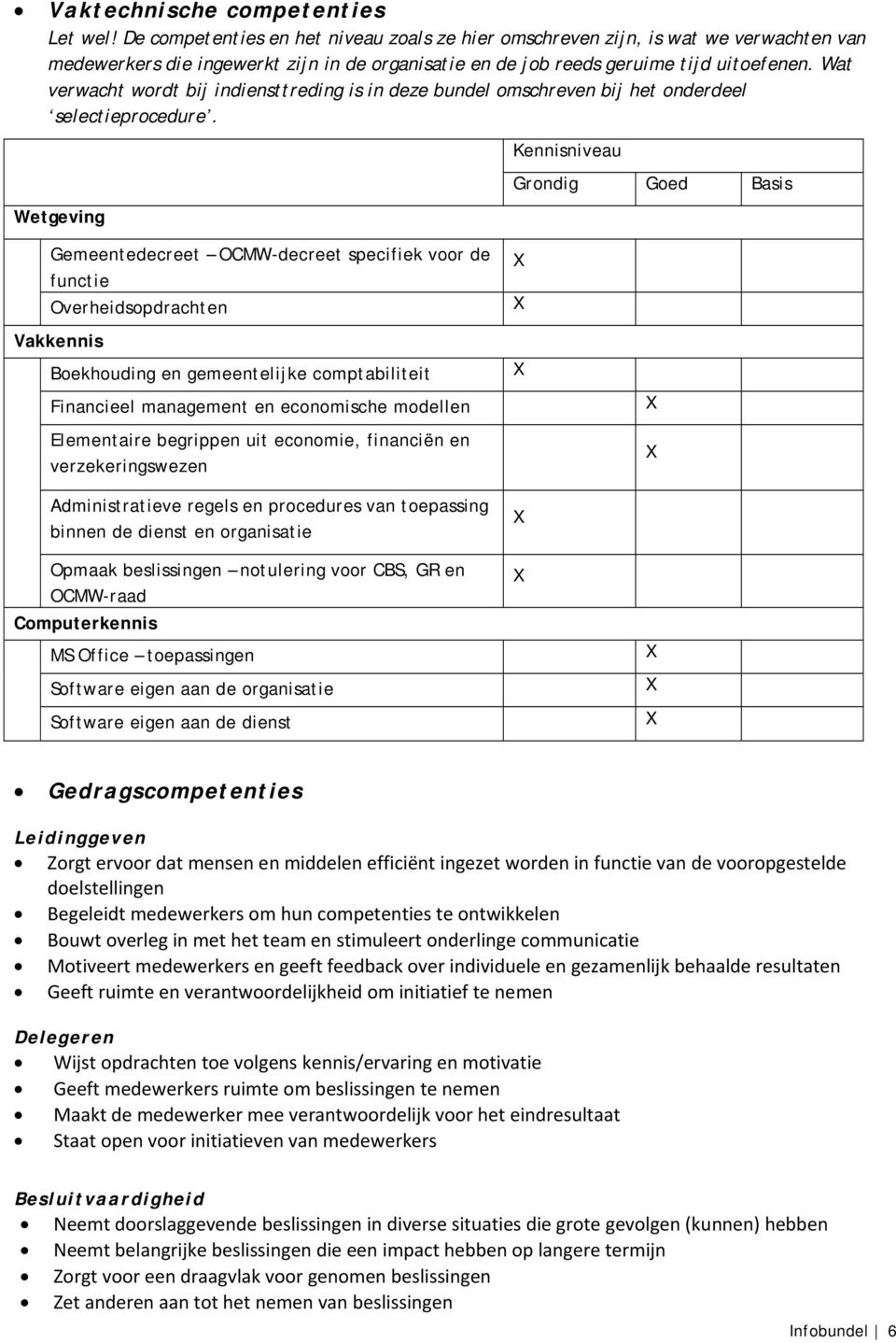 Wat verwacht wordt bij indiensttreding is in deze bundel omschreven bij het onderdeel selectieprocedure.