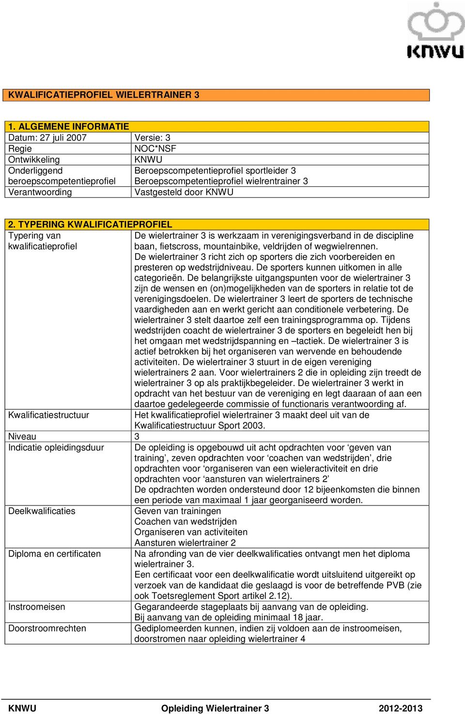 wielrentrainer 3 Verantwoording Vastgesteld door KNWU 2.