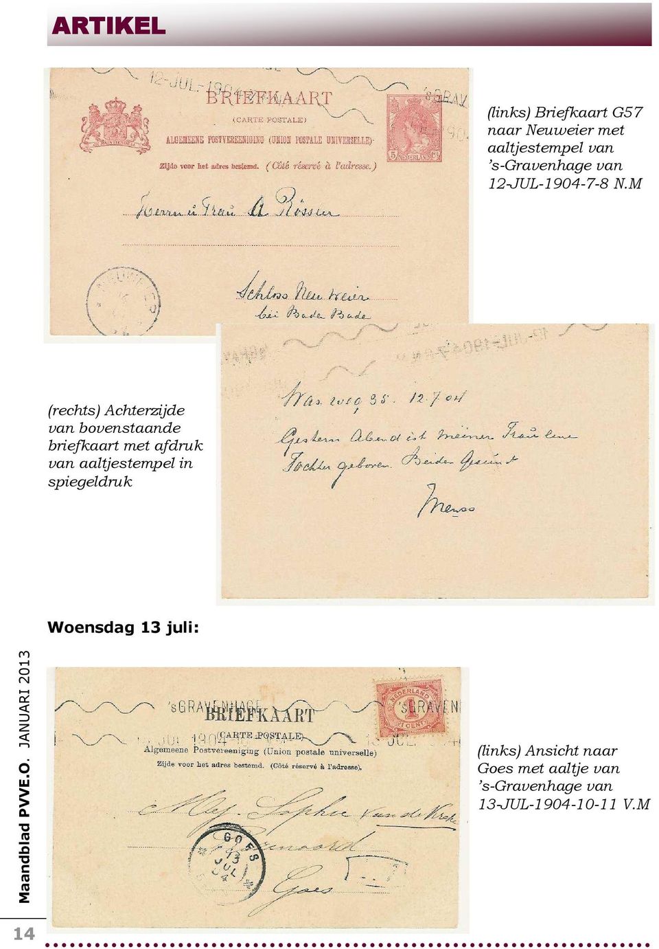M (rechts) Achterzijde van bovenstaande briefkaart met afdruk van