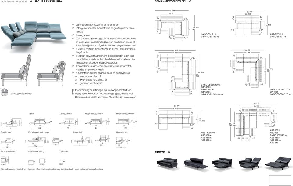 polyestervlieshoes // // Rug met metalen binnenframe en geïnte- greerde verstellingsfunctie // // Rug van polyurethaanschuim, opgebouwd in lagen van verschillende dikte en hardheid die goed op elkaar