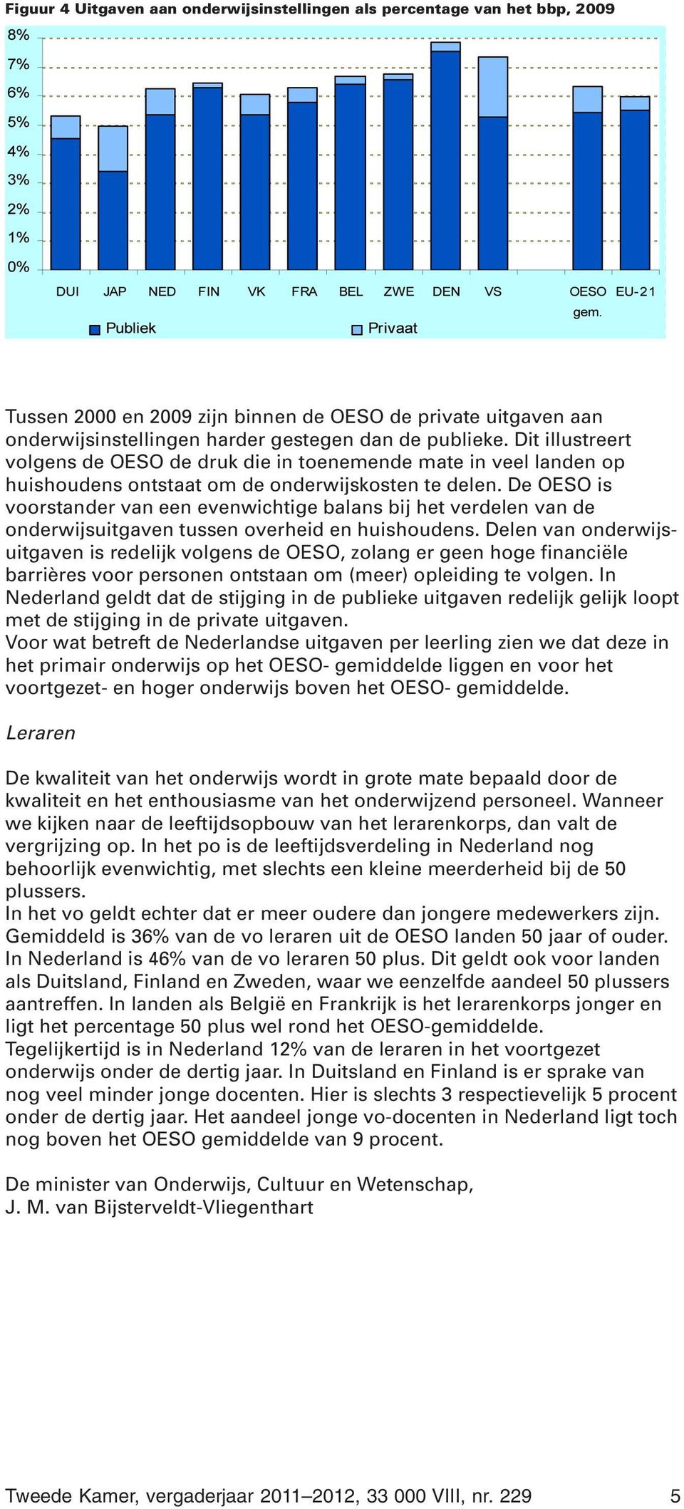 De OESO is voorstander van een evenwichtige balans bij het verdelen van de onderwijsuitgaven tussen overheid en huishoudens.