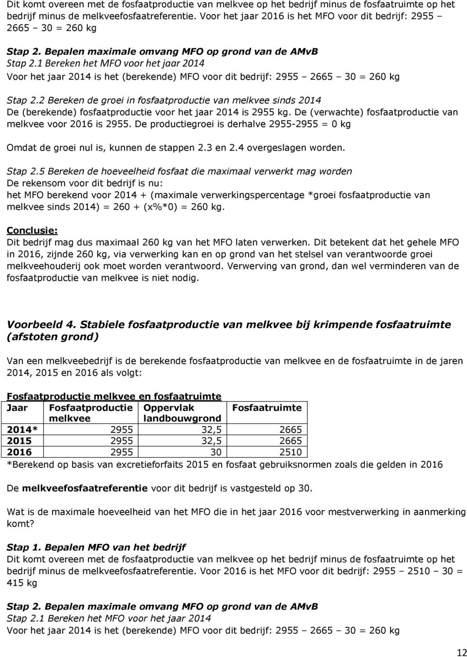 1 Bereken het MFO voor het jaar 2014 Voor het jaar 2014 is het (berekende) MFO voor dit bedrijf: 2955 2665 30 = 260 kg Stap 2.