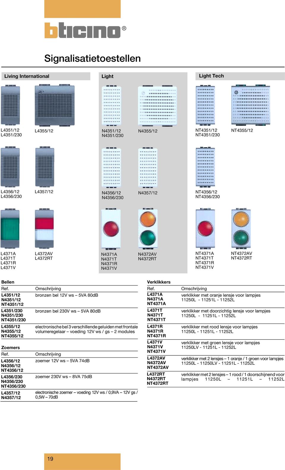 L4355/12 N4355/12 NT4355/12 Zoemers L4356/12 N4356/12 NT4356/12 L4356/230 N4356/230 NT4356/230 L4357/12 N4357/12 bronzen bel 12V ws 5VA 80dB bronzen bel 230V ws 5VA 80dB electronische bel 3